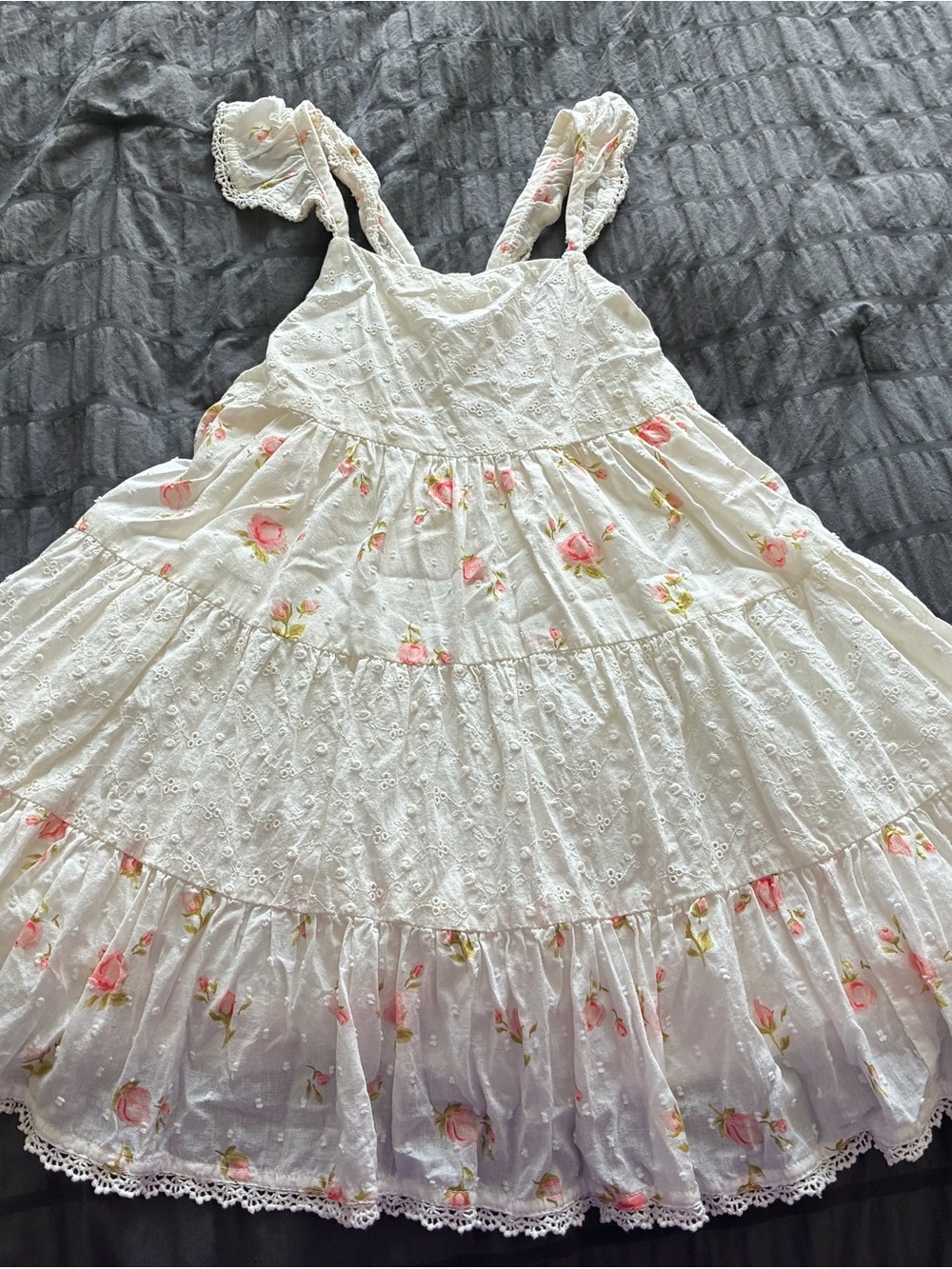 Catherine Malandrino White Eyelet Sundress with Pink Rose Print